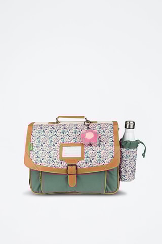 Cartable avec poche gourde Iris 38 cm - Kaki et blanc