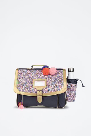Cartable avec poche gourde Antonia 38 cm - Bleu marine et rose