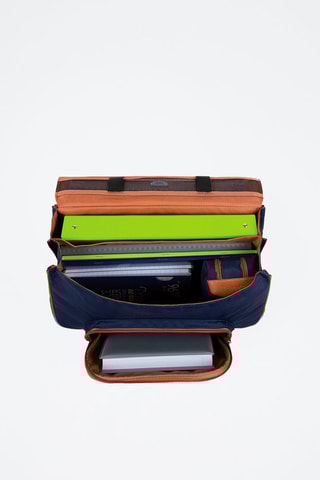Cartable avec poche gourde Antonia 38 cm - Bleu marine et rose