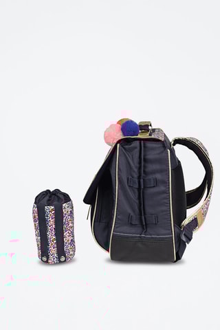 Cartable avec poche gourde Antonia 38 cm - Bleu marine et rose