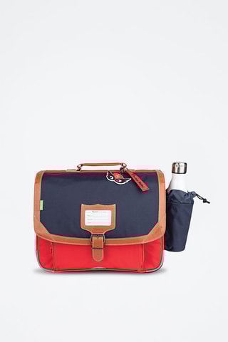 Cartable avec poche gourde Arthur 38 cm - Bleu marine et rouge