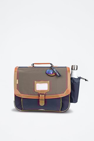Cartable avec poche gourde Axel 38 cm - Kaki et bleu marine