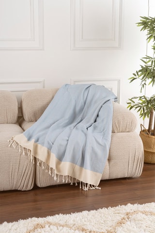 Jeté de canapé Baliksirti - Bleu clair et beige