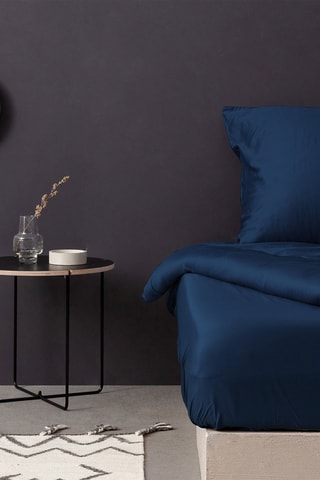 Drap-housse en satin de coton - Bleu