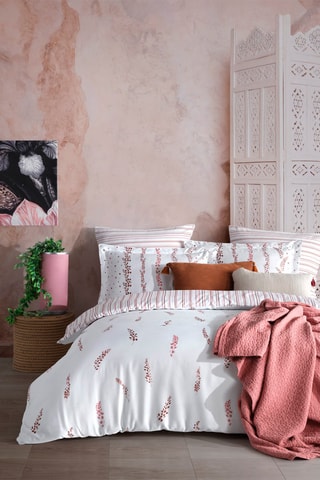 Parure de couette en satin de coton 210 fils/cm² Kilyos - Blanc et rose