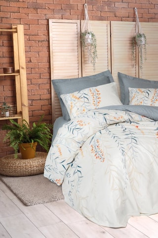 Parure de couette en coton 57 fils/cm² - Blanc et bleu