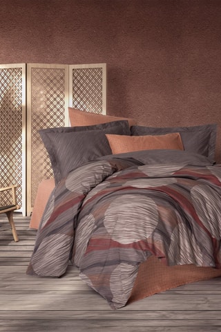 Parure de couette en coton 57 fils/cm² Fluss - Marron et orange