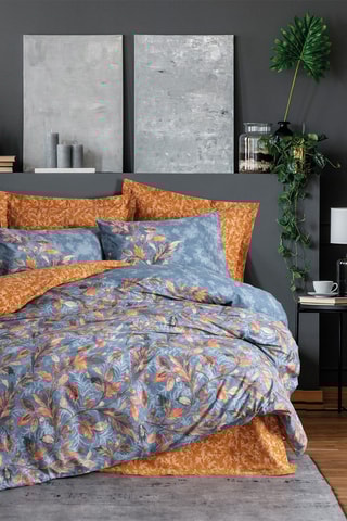 Parure de couette en coton 57 fils/cm² - Bleu et orange