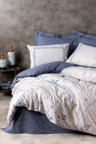 Parure de couette en coton 57 fils/cm² Nitsa - Blanc et bleu