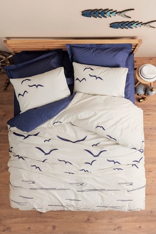 Parure de couette en coton 57 fils/cm² Larum - Blanc et bleu