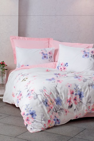 Parure de couette en coton 57 fils/cm² Jayda - Blanc et rose