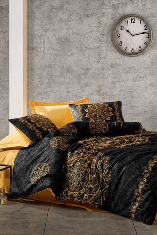 Parure de couette en satin de coton 84 fils/cm² Alvina - Noir et jaune