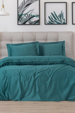 Parure de couette en satin de coton 82 fils/cm² Elegant - Bleu pétrole