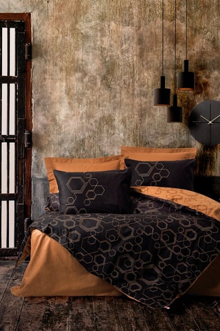 Parure de couette en coton 57 fils/cm² Dawn - Noir et orange
