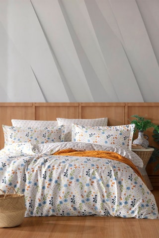 Parure de couette en coton 57 fils/cm² May - Blanc et orange
