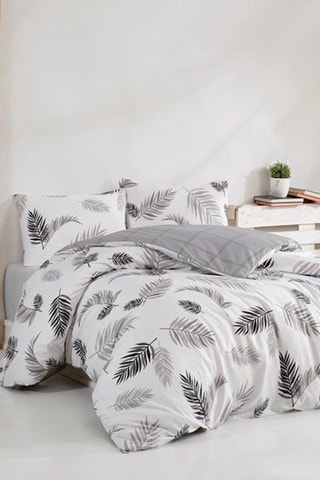 Parure de couette en coton 55 fils/cm² Plume - Blanc et gris