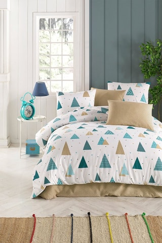 Parure de couette en coton 47 fils/cm² Puantiye - Blanc et bleu