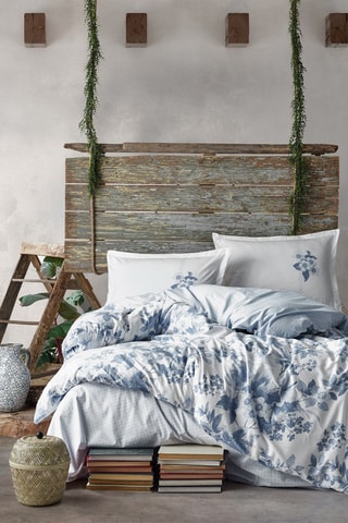 Parure de couette en coton 57 fils/cm² - Bleu et blanc