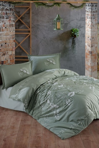 Parure de couette en coton 57 fils/cm² Mohana - Vert et blanc