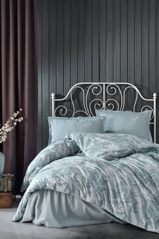 Parure de couette en coton renforcé 144 fils/cm² - Bleu et blanc
