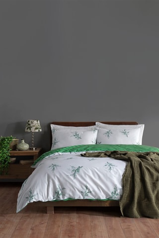 Parure de couette en coton Meltem - 57 fils/cm² - Blanc et vert