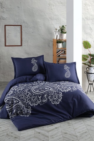 Parure de couette en coton renforcé 144 fils/cm² - Bleu foncé et blanc