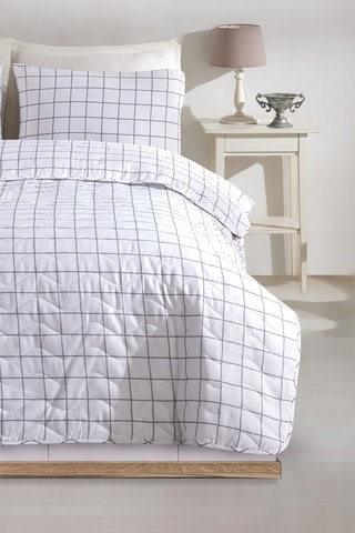 Ensemble couvre-lit en coton 48 fils/cm² Artus - Blanc et gris