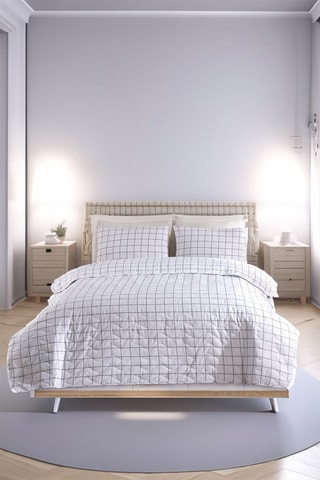 Ensemble couvre-lit en coton 48 fils/cm² Artus - Blanc et gris