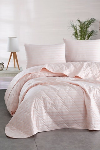 Ensemble couvre-lit en coton 48 fils/cm² - Rose et blanc