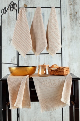 5 serviettes invité Maya - Beige - 38 x 65 cm