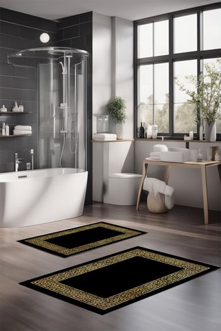 2 tapis de bain - Noir et doré - 40 x 60 / 60 x 100 cm