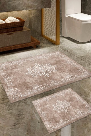 2 tapis de bain - Taupe - 50 x 60 cm et 60 x 100 cm