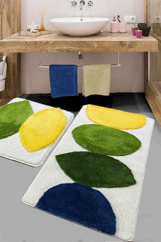 2 tapis de salle de bain Orela - Vert et bleu - 50 x 60 cm/60 x 100 cm