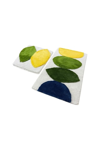 2 tapis de salle de bain Orela - Vert et bleu - 50 x 60 cm/60 x 100 cm