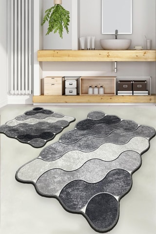2 tapis de bain Circle - Gris - 60 x 100 / 50 x 60 cm