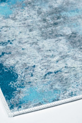 2 tapis de bain Kt495 - Bleu et blanc - 50 x 60 et 60 x 100 cm