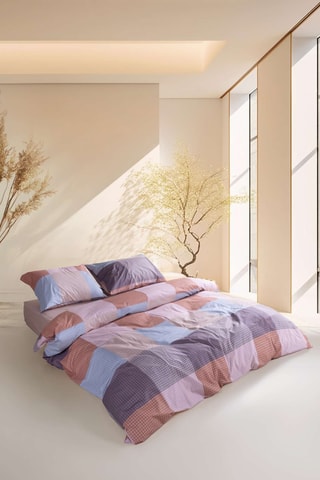 Parure de couette en coton 57 fils/cm² Roan - Bleu et marron