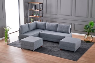 Canapé d'angle gauche convertible Fly - Gris et imitation noyer - 4 places