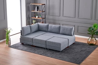Canapé d'angle gauche convertible Fly - Gris et imitation noyer - 4 places