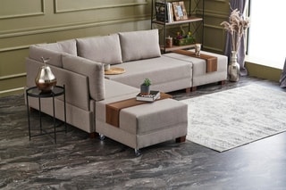 Canapé d'angle gauche convertible Fly - Crème - 3 places - Couchage 200 x 140 cm