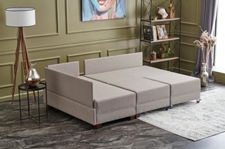 Canapé d'angle gauche convertible Fly - Crème - 3 places - Couchage 200 x 140 cm