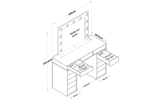 Table de maquillage - 120 x 81,6 x 44,5 cm / 90 x 71,8 x 15 cm