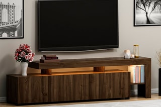 Meuble TV 2 portes et abattant Beliz - 192 x 53 x 37 cm