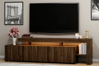 Meuble TV 2 portes et abattant Beliz - 192 x 53 x 37 cm