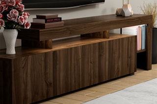 Meuble TV 2 portes et abattant Beliz - 192 x 53 x 37 cm