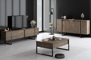 Ensemble de meubles de salon - En noyer - 160 x 35 x 80 / 180 x 30 x 50 / 90 x 60 x 40 cm