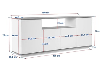 Buffet 4 portes Arista -  180 x 75 x 44,5 cm