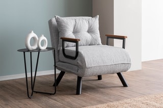 Fauteuil convertible - Gris - Revêtement en tissu teddy