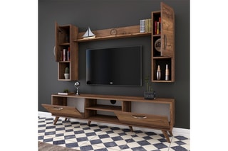 Ensemble meuble TV 2 portes M27 - 180 x 48,6 x 35 / 22,1 x 90 x 20,5 / 133 x 15 x 15 cm