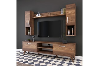Ensemble meuble TV 2 portes M27 - 180 x 48,6 x 35 / 22,1 x 90 x 20,5 / 133 x 15 x 15 cm